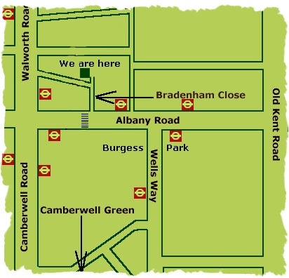 Map showing SDA at the Walworth Road end of Albany Road by the zebra crossing.